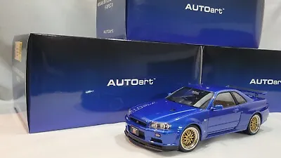 AUTOart 1/18 NISSAN SKYLINE GT-R R34 V SPEC II W BBS LM WHEELS JDM BAYSIDE BLUE • $389