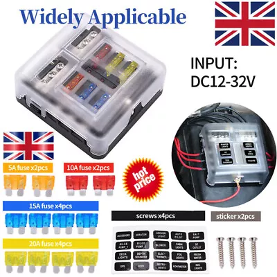 £12.39 • Buy 6Way 12V 32V Auto Car Power Distribution Blade Fuse Holder Box Block Board UK