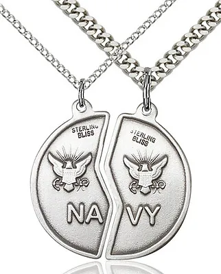 Men's 925 Sterling Silver Miz Pah Coin Set Navy Military Catholic Medal Necklace • $146.50