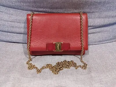 Salvatore Ferragamo Ginny Leather Shoulder Bag Red • $249