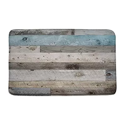 Rustic Wooden Board Bath MatBlue Grey Teal Microfiber Memory FoamVintage Barn... • $24.94