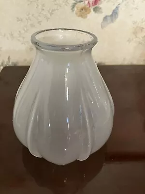 Vintage Small 4 1/2  Frosted Ribbed Lamp Globe Shade 2-1/8  Fitter Tulip Shape • $7.99