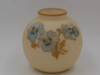 Antique Smith Brothers Satin Glass Vase Blue Pansies C 1900 Mt Washington Mount • $145