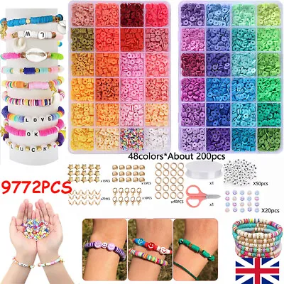 9772PCS/Set Clay Beads For Bracelet Making Kit Clay Flat Polymer Beads Jewellery • £2.99