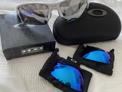 Oakley Flak 2.0 Glasses With Extra Lenses (Silver/Blue) - Sock Kit White • $140