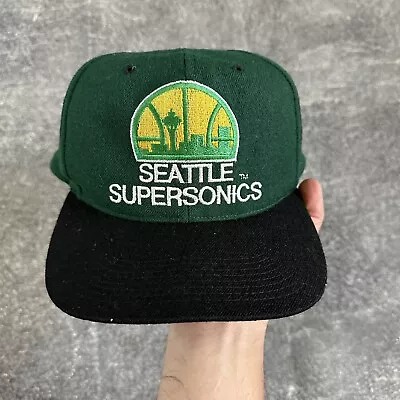 Men's Vintage 90's NBA Seattle Supersonics Wool Green Spell Out Snapback Hat Cap • $78