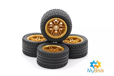 Genuine Lego® 4x Gold Wheels - (56145) And Tyres (44309) - Free Postage • $19.95