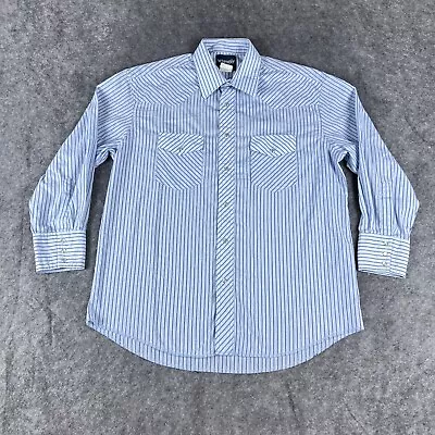 Wrangler Shirt Mens 16.5 Blue Striped Pearl Snap Western Cowboy Rodeo • $17.99