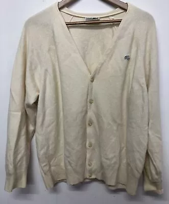 Vtg Chemise Lacoste Cream V-neck Button Cardigan Sweater Knit Size M • £14.99