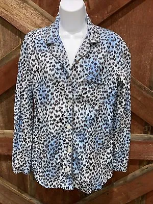 Victoria’s Secret Cheetah Animal Print Night PJ Shirt Blue Sleepwear Size Medium • $9.49