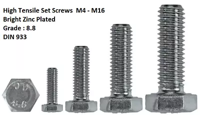 Set Screws M4m5m6m8m10m12m14m16 Nuts Fully Threaded Bolts - High Tensile  • £9.70