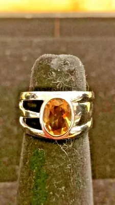 Beautiful Solid .925 Sterling Silver Ring With Genuine Citrine Sz. 6 New • £64.06