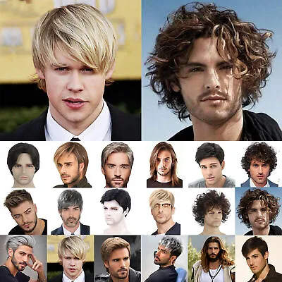 £7.79 • Buy Men Natural Short Wigs Straight/Curly Synthetic Wig Cosplay Party Daily Hair New