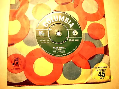 £2.99 • Buy 45rpm Record.....Cliff Richard And The Drifters...Mean Streak....50s Rock N Roll