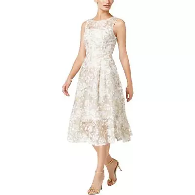 Adrianna Papell Womens Ivory Metallic Mesh Midi Fit & Flare Dress 6 BHFO 4877 • $46.99