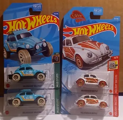 HOT WHEELS Volkswagen 'Baja Bug' & Beetle Mud Studs & Holiday Racer Lot Of 4 • $11.99