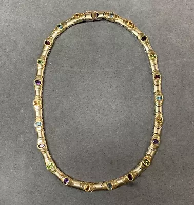 14K Yellow White Gold Two Tone Multi Gemstone Necklace Chain  - 55 Grams (17 ) • $3995