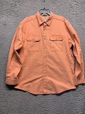 LL Bean Mens Shirt Chamois Orange Large Regular Dual Pocket Chore Barn Button Up • $15.19