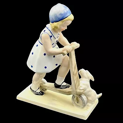$99.98 • Buy Vtg Art Deco Goldscheider? Germany Porcelain Figurine Girl Scooter Scottie Dog