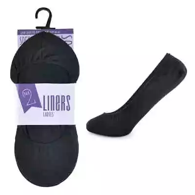 New Ladies 2 Pairs Black Invisible Liners Footsies No Show Low Cut Socks • £3.99