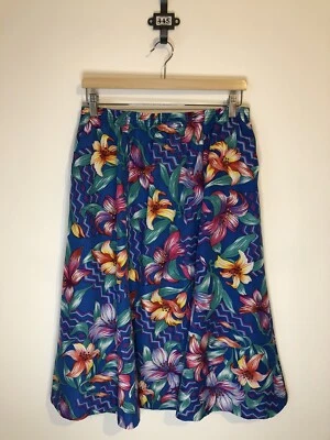 £12 • Buy Vintage Pykettes Tropical Floral Hawaiian Skirt Size L, A Line Midi USA
