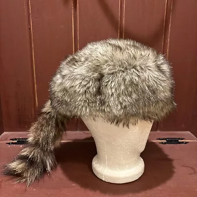 Davy Crockett Raccoon Skin Hat Adult Large Tan Brown. Coon Tail • $34.99