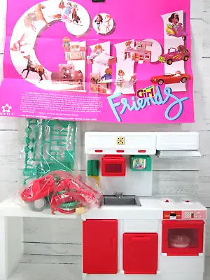 Vintage 90s Girl Friends Barbie Lights N Sounds Kitchen Meritus Play Set Red New • $199.99