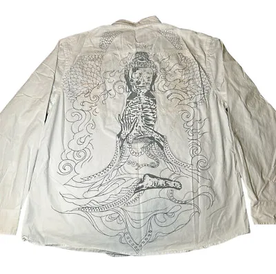 Marc Ecko Men’s Size XXL White Dress Shirt Gothic Buddha Graphics In Back Skull • $34.99