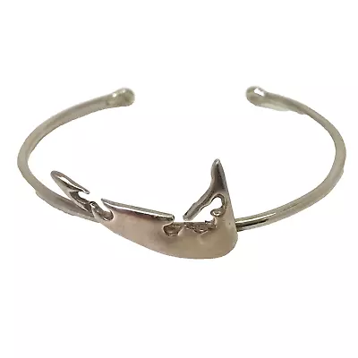 .925 Fine Sterling Silver Shark Tooth Adjustable Cuff Smooth Band Bracelet • $9.99