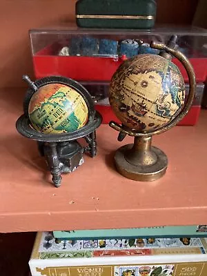 Lot Of 2 Vintage Miniature Die-Cast Metal Spinning World Globe One Sharpener • $15