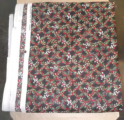 New Vintage $3 A Yard Fabric Crafts Sewing 92× 45 Inches Holly Christmas  • $8
