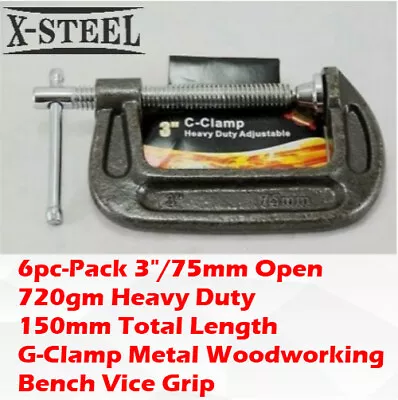 6pc-Pack 3 /75mm Open 720gm Heavy Duty G-Clamp Metal Woodworking Bench Vice Grip • $36.80