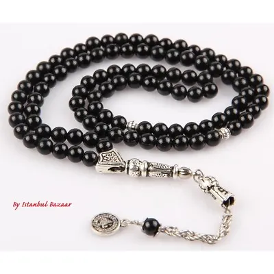 Genuine Onyx Stone Islamic Prayer 99 Beads Tasbih Misbaha Tasbeeh Masbaha 6mm • $27.99