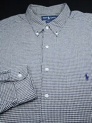 Polo Ralph Lauren Button Flannel Shirt -xlt Tall Xl Navy Blue Tan Check -pony • $9.99