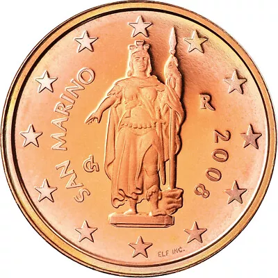 [#901325] San Marino 2 Euro Cent 2008 Proof MS Copper Plated Steel KM:441 • $15.54