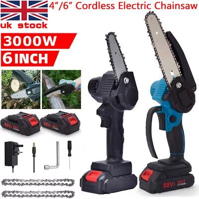 6'' 3000W Mini Cordless Chainsaw Electric One-Hand Saw Wood Cutter +2 Batteries • £22.79