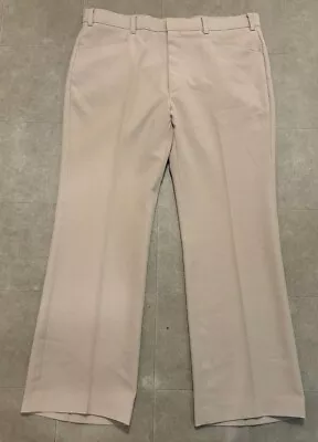 Vintage 1970s Levi’s Action Slacks Polyester Bootcut Wide Pants 40x31 Tan Cream • $17.88