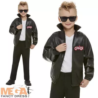 T-Bird Jacket Boys Fancy Dress 1950s Grease Leather Look Coat Kids Costume Acc • £20.99