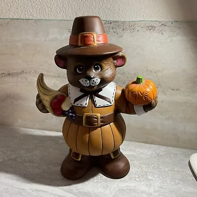 Thanksgiving Cookie Jar Mouse Holding Cornucopia And Pumpkin “Give Thanks” 12” • $38.40