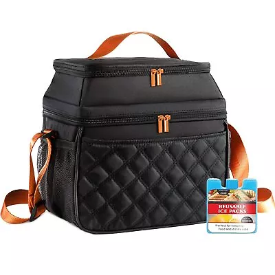 Large Lunch Bag For Women Men Double Deck Lunch Box With Ice Pack Insulated Lu • $14.02