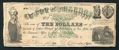 1862 $10 The State Of Mississippi “cotton Pledged” Obsolete Currency Note  • $99.95