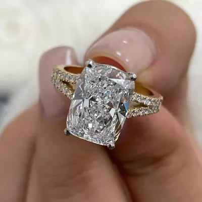 3.4Ctw Elongated Cushion Moissanite Split Wedding Ring 14K Multitone Gold Plated • $158.26