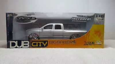 Hot Dub City Big Ballers 1/18 Dodge Ram Silver Pickup Truck 24  Wheels Squatted • $10.50