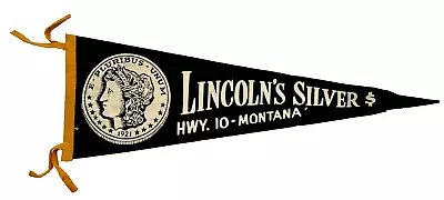 Vintage MONTANA - Hwy 10 - LINCOLN'S SILVER Black Yellow Souvenir Pennant - 26  • $37.94