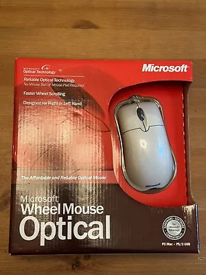 Vintage Microsoft Wheel Mouse Optical Mouse White USB PS2 New Factory Sealed • $46.95