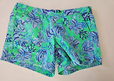 New Lilly Pulitzer Cabana Green Keepin It Real Ocean View Shorts PullOn SMALL 5  • $45