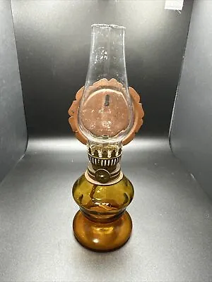 Vintage Peacock Amber Glass Oil Lamp Hurricane Metal Reflector Hanger Japan • $24.99