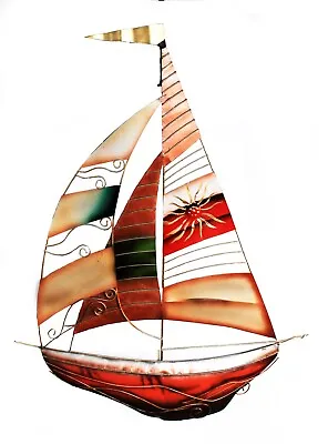 Contemporary Metal Wall Art Decor Sculpture  Sailing Boats At Sea 23  Orange New • £45.97