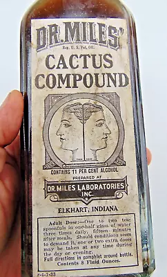 LABELED Vintage Patent Medicine Bottle DR. MILES CACTUS COMPOUND Elkhart Indiana • $12
