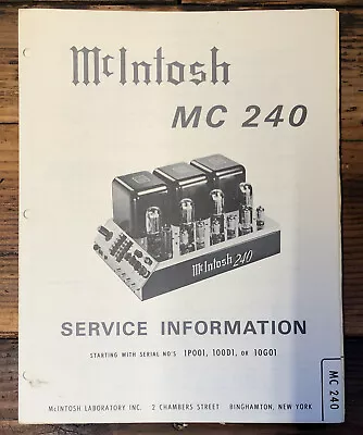 McIntosh  MC-240 MC240 Amplifier   Service Manual *Original* • $49.97